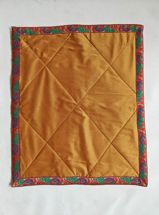 Golden Cotton Silk quilted Baby Mat with intricate paithani border all around for Newborn