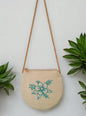 'Flower purse' a cute U shaped palm sized purse with a machine embroidered motif - Offwhite