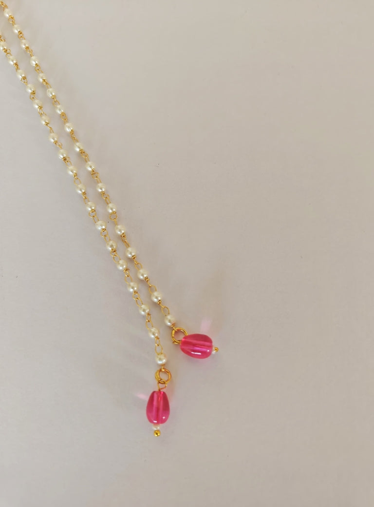 Pearls and pink glass beads Mundavali and Janave combo for Brahmavadini