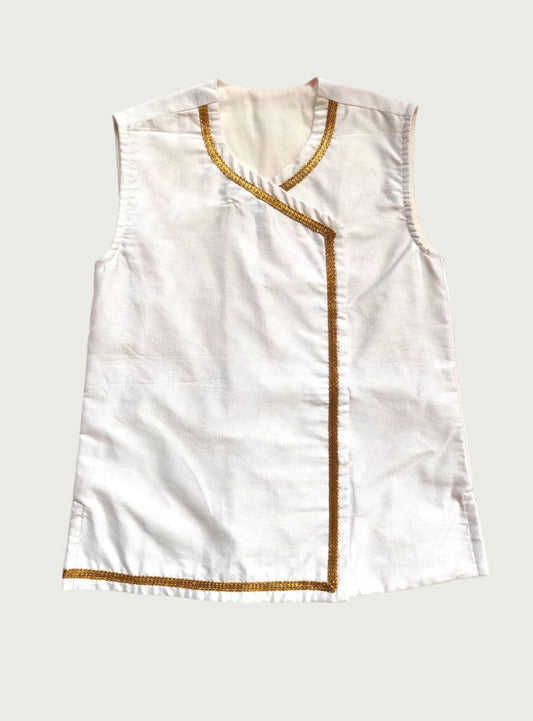 White cotton silk sleeveless vest for Batu