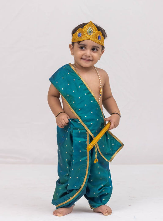 Aqua satin taffeta kanha dhoti set for little Krishna's Janmashtami celebration