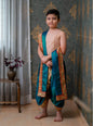 Aqua green satin silk sovale uparane set with muniya paithani border for Batu