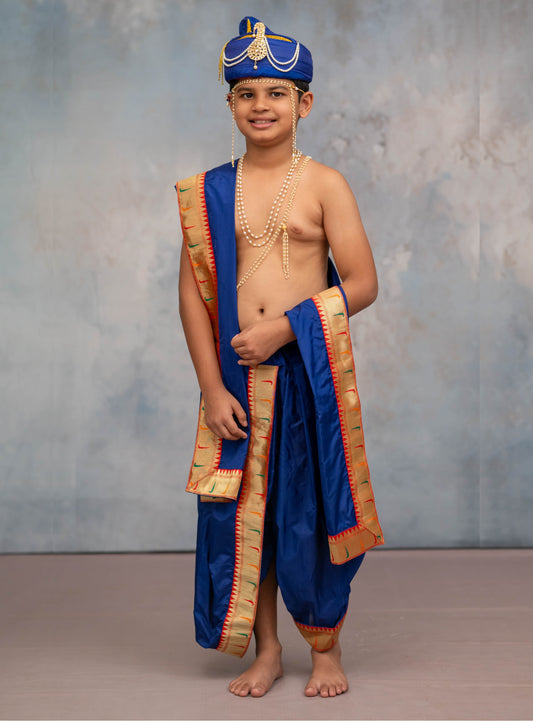 Royal Blue Mysore silk sovale uparane set with Muniya Paithani border