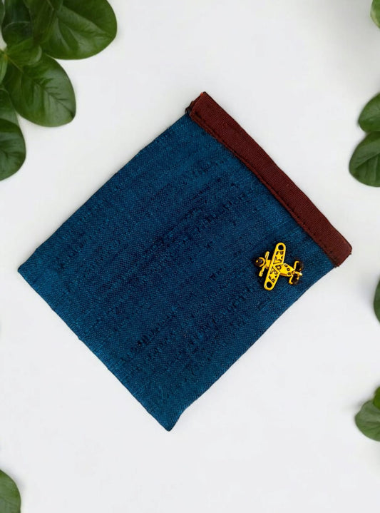 Stone Blue coloured khadi silk fabric wallet for Boys