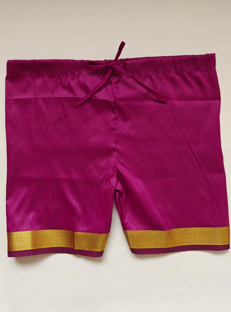 Semi Silk Inner Pant for Batu with golden border essentail for Chaul Sanskar.  Length of Inner Pant is 16 inches