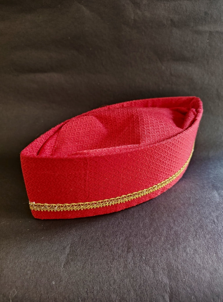 Red Handloom Khunn Yajman Topi with Golden border for Batu