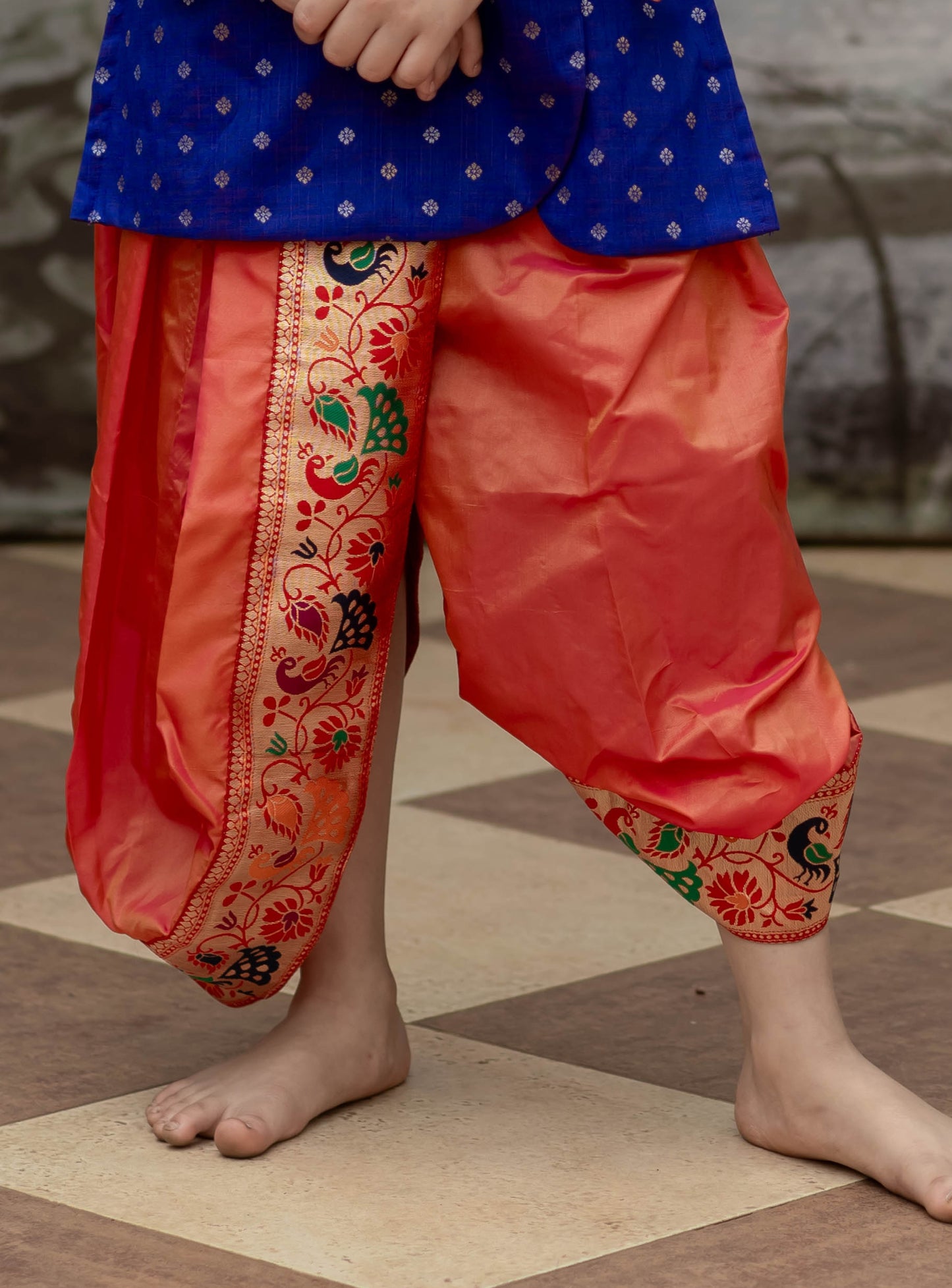 Blush Pink Mysore silk sovale uparane set with intricate Peacock Paithani border for Batu.