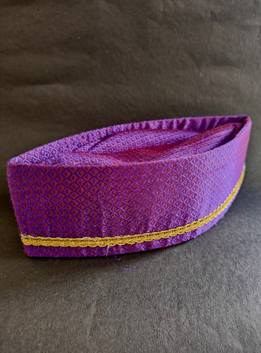 Purple Handloom Khunn Yajman Topi with Golden border for Batu