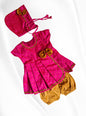 Rani Pink Brocade silk front open box pleated Newborn dress with a cute little bow detailing