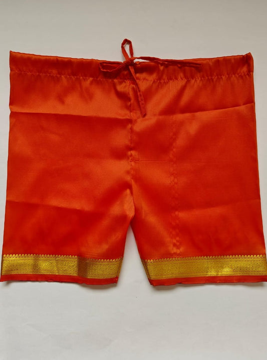 Semi Silk Inner Pant for Batu with golden border essentail for Chaul Sanskar.  Length of Inner Pant is 16 inches
