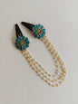 Blue two flowers triple layer Pearl chain Hair clips for Girls