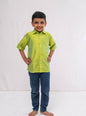 Parrot Green Plain Raw silk half sleeved shirt for Boys