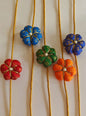 Set of 5 Fabric flower rakhis with golden cord