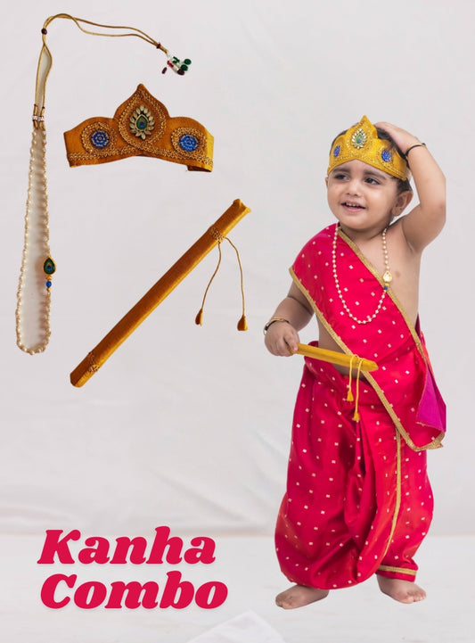 Little Krishna's Janmashtami Combo - Scarlet Red