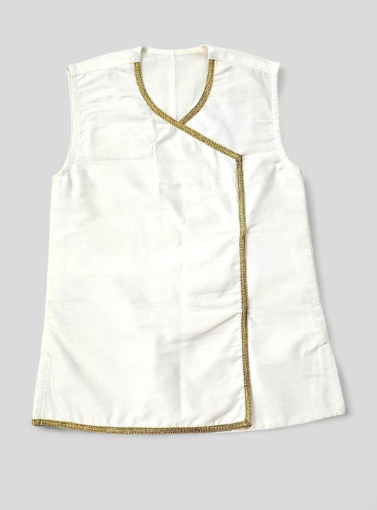 White cotton silk sleeveless vest for Batu