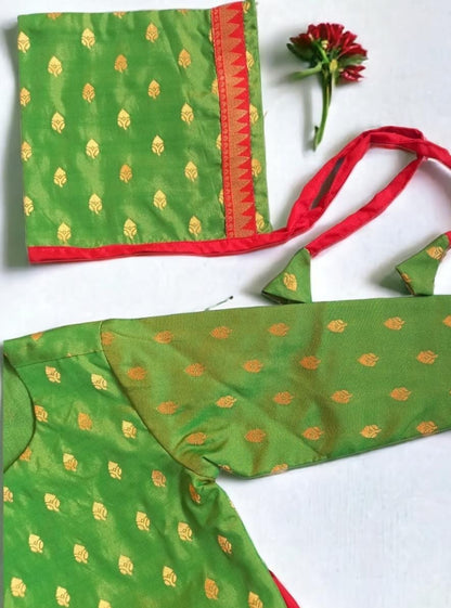 Emerald Green and Red Newborn dhoti kurta set with coordinated bonnet and booties.It's the perfect outfit for your baby's naming ceremony,naamkaran,annaprashan ceremony.Traditional dress for Noolukettu Ceremony,Pachavi Puja,cradle ceremony,Rice Ceremony,Chatti Puja etc. Apt gifting idea