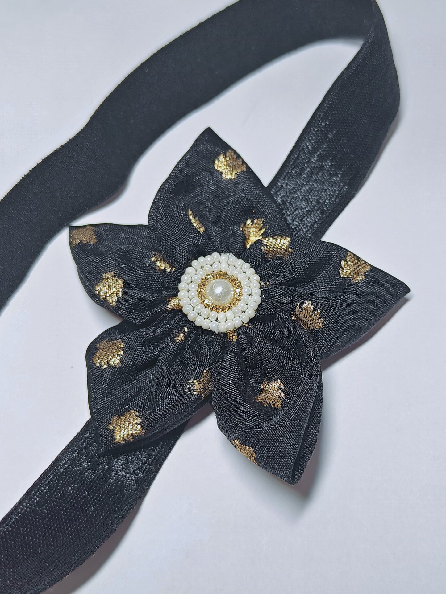 Black Sadafuli Flower Stretchable headband for baby girl