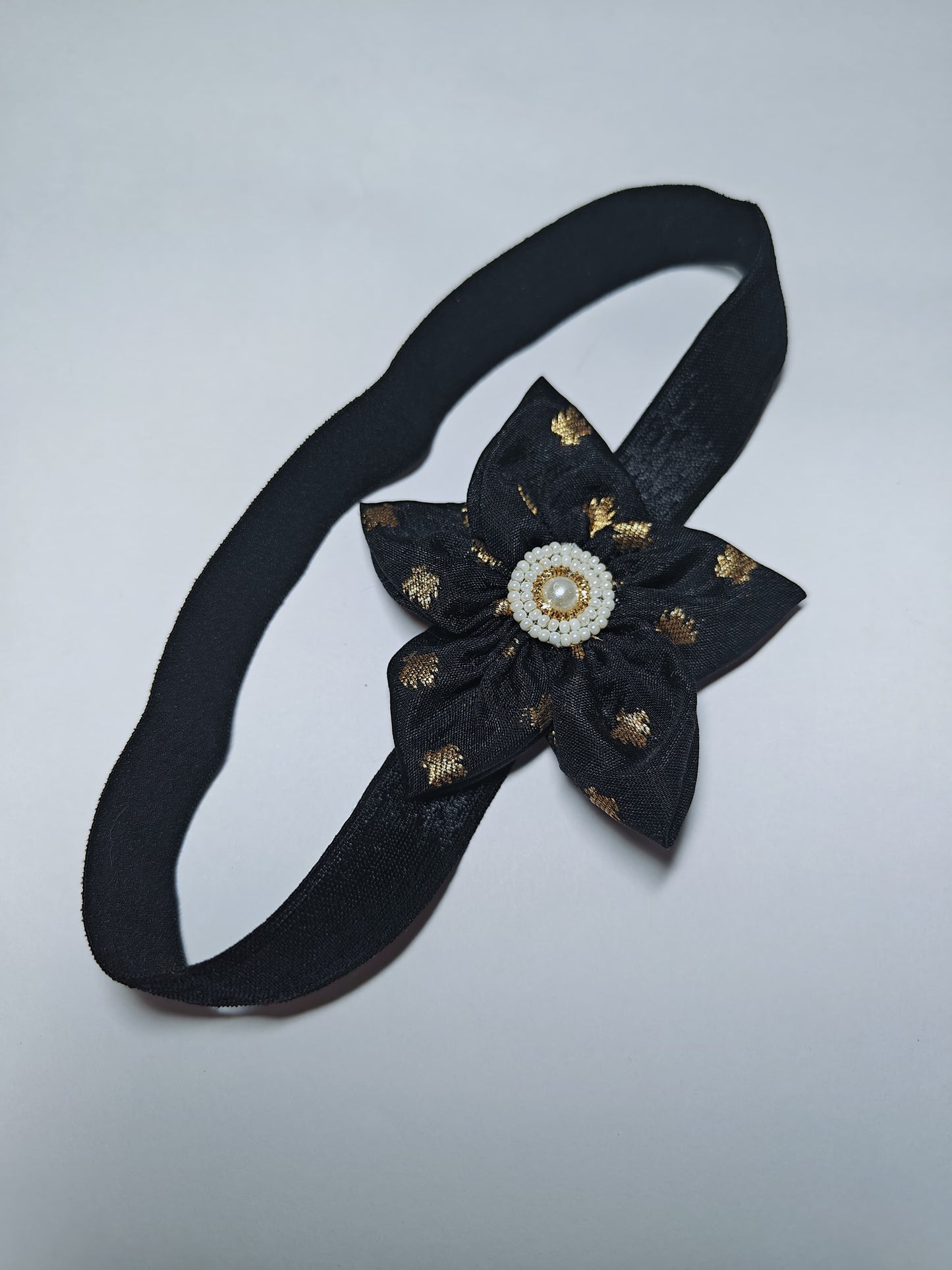 Black Sadafuli Flower Stretchable headband for baby girl