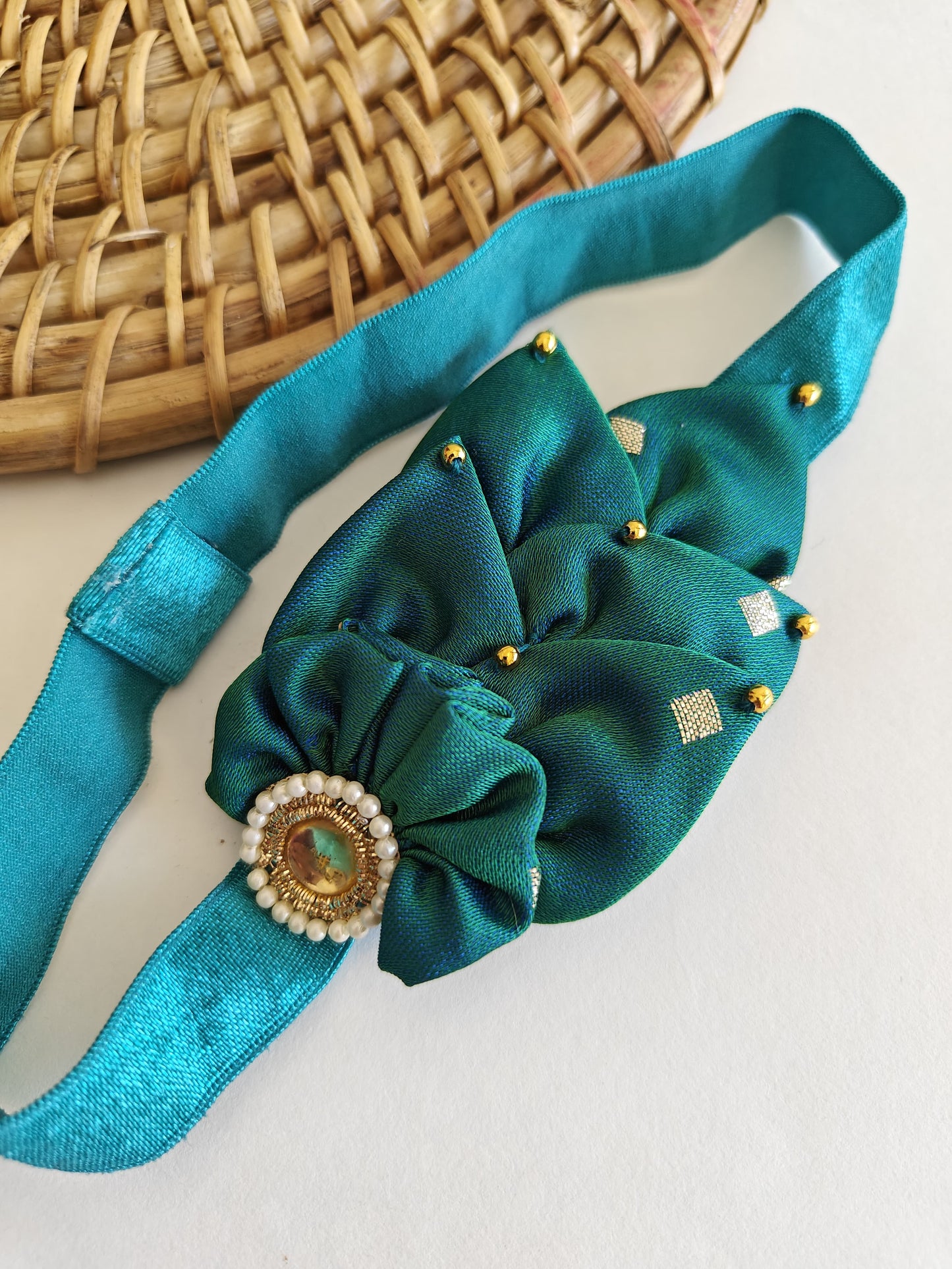 Aqua Blue Bunch of Flowers Stretchable headband for baby girl