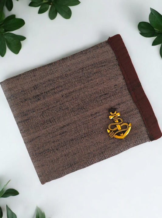 Mauve coloured khadi silk fabric wallet for Boys