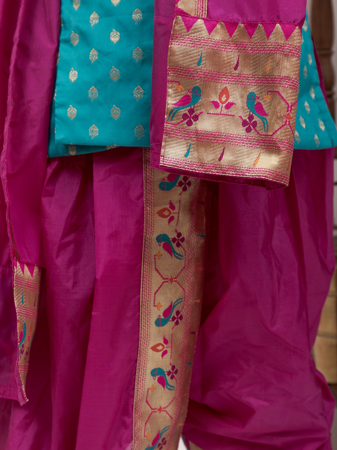 Magenta Mysore silk Sovale Uparane Set With Aqua Blue Brocade Silk Kur Soyara Ethnics Studio