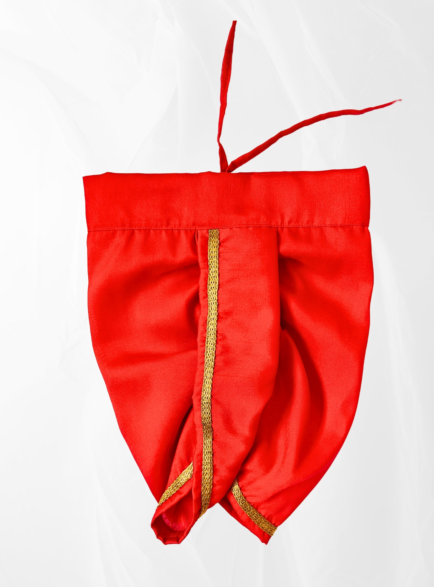 Red Dupion Silk Dhoti with Golden Border