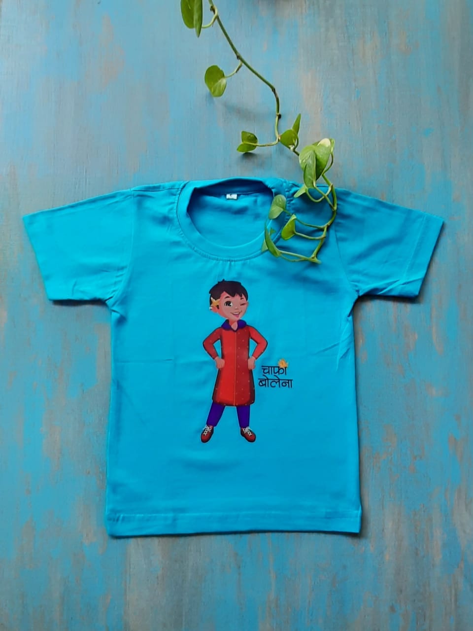 Chafa - Blue colored pure cotton round neck t-shirt with a