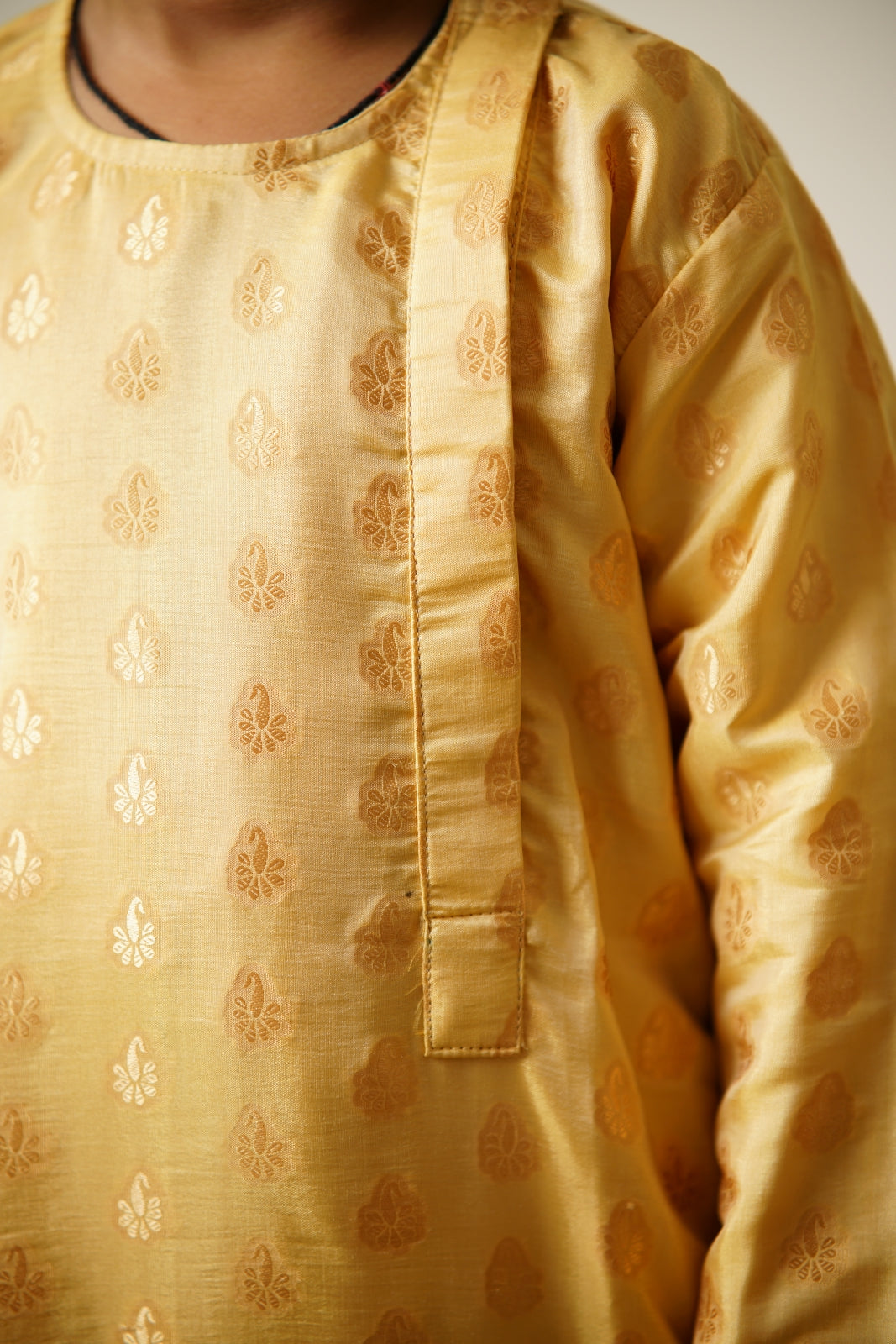 Golden beige banaras silk kurta with Side placket